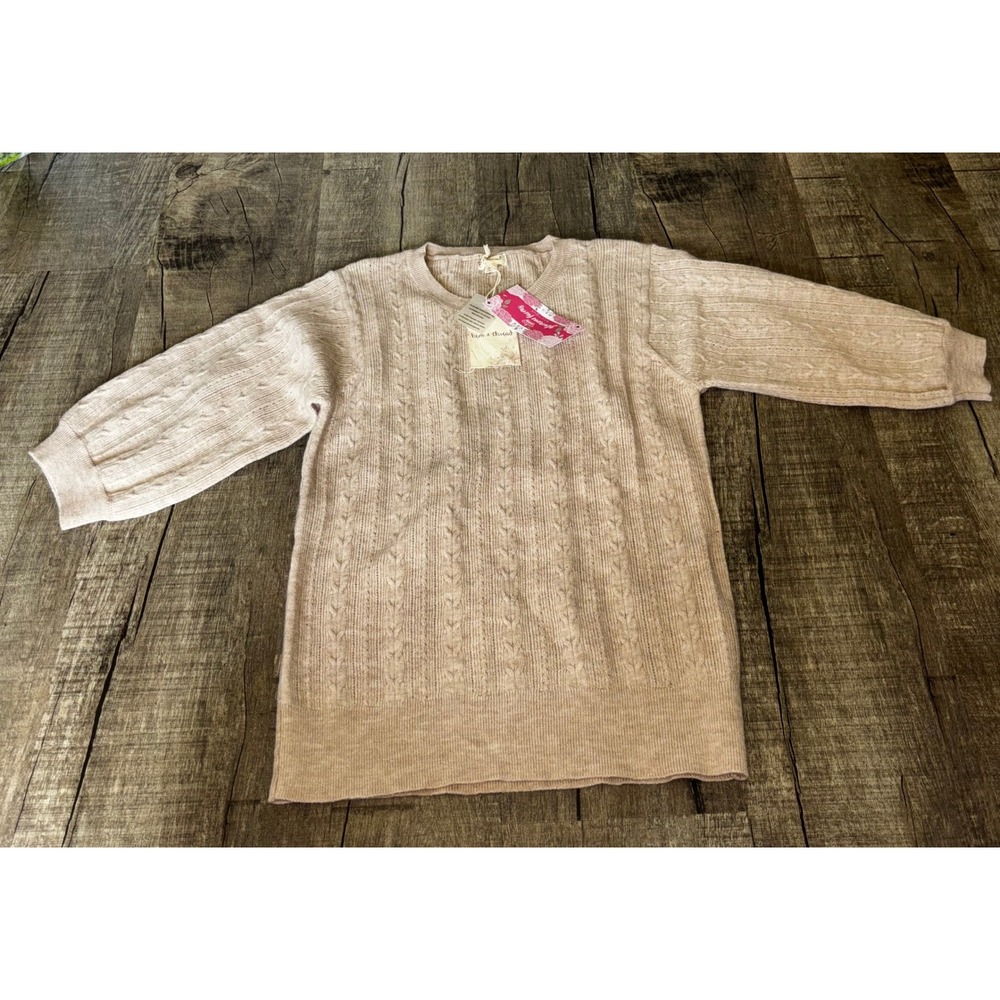 Hem & Thread Womens Taupe Lightweight Cable Knit Sweater NWT Large
